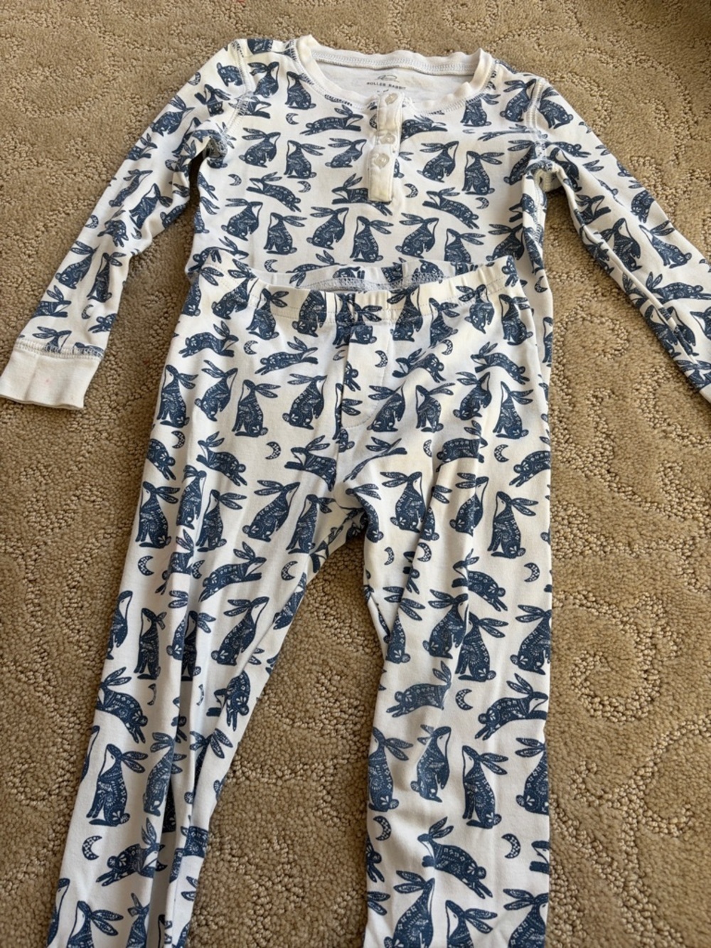 Roller Rabbit Cream and Navy Bunny Print Pajama Top